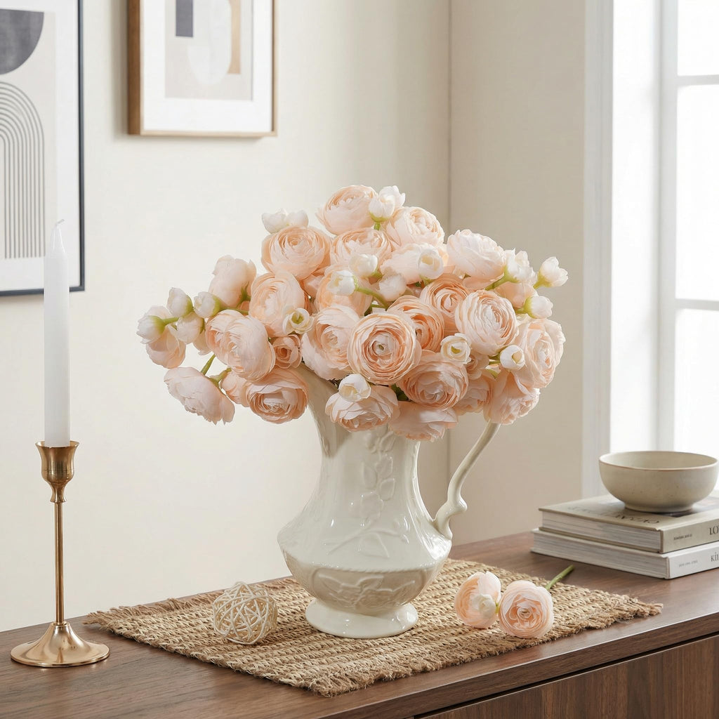 Ranunculus Artificial Flowers 18 Pcs, Faux Silk Mini Peonies Bulk Flowers for Vase, Fake Wedding Filler Flowers for