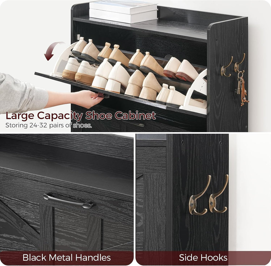 Shoe Storage Cabinet, Shoe Organizer with 2 Flip Drawers, Hidden Shoe Storage , Freestanding Shoe Cabinet Organizer
