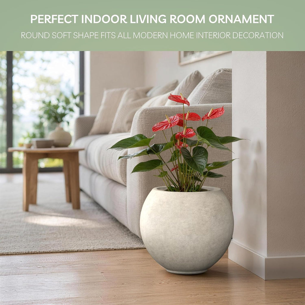 Accent Round Sphere Weathered Concrete Planter 19.3" Dia, Outdoor | Rubber Plug for Indoor, Drainage for Garden