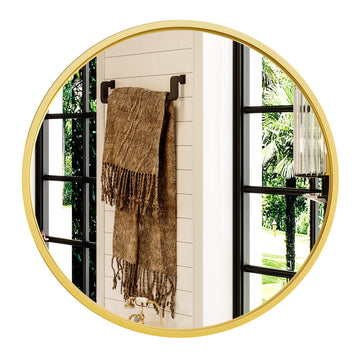 Round Gold Mirror, 28 inch Golden Circle Bathroom Mirror for Wall, Entryway Living Room with Metal Frame Decor
