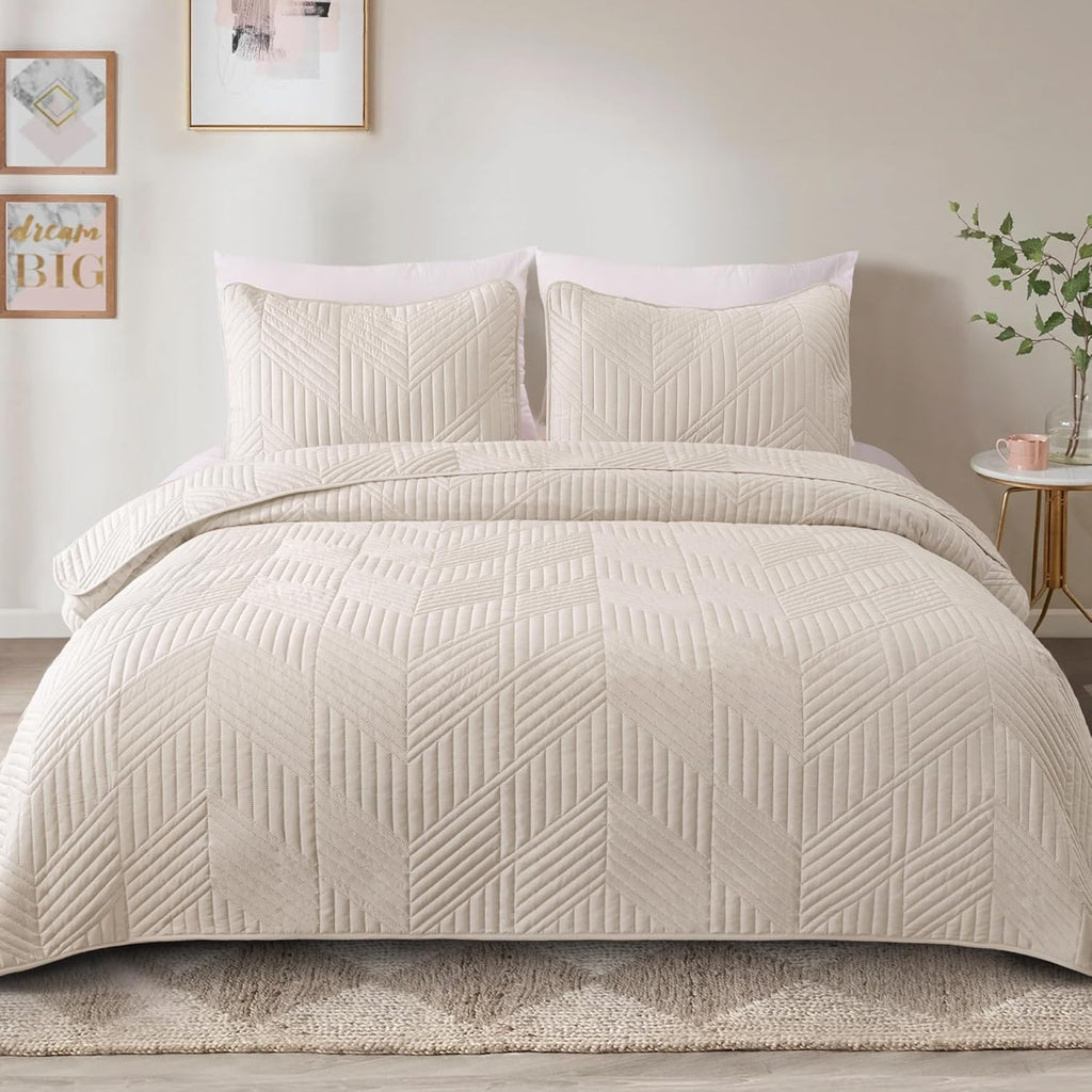 California King Quilt Bedding Set, Brich Beige