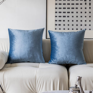 Blue Velvet Pillow Covers 26x26 Soft Decorative Plush Euro Shams Pillow Covers Large Square Plush Throw Pillows for
