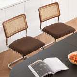 Rattan Dining Chairs Set of 4, Mid-Century Modern Wooden Kitchen Chairs with Cane Mesh Back and Metal Chrome Legs, Brown