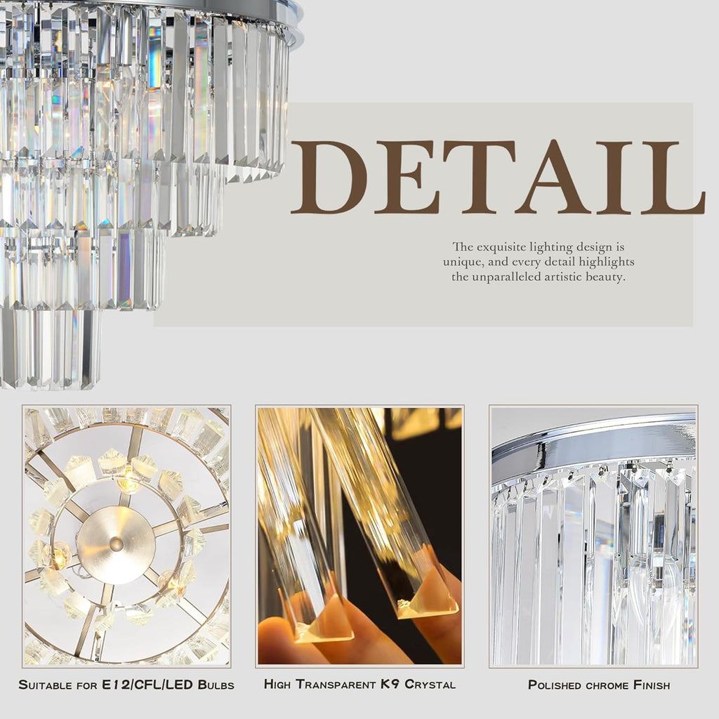 Inspired Odeon Style 9-Light Chrome Crystal 4-Tier Modern Chandelier Dia 23.6"