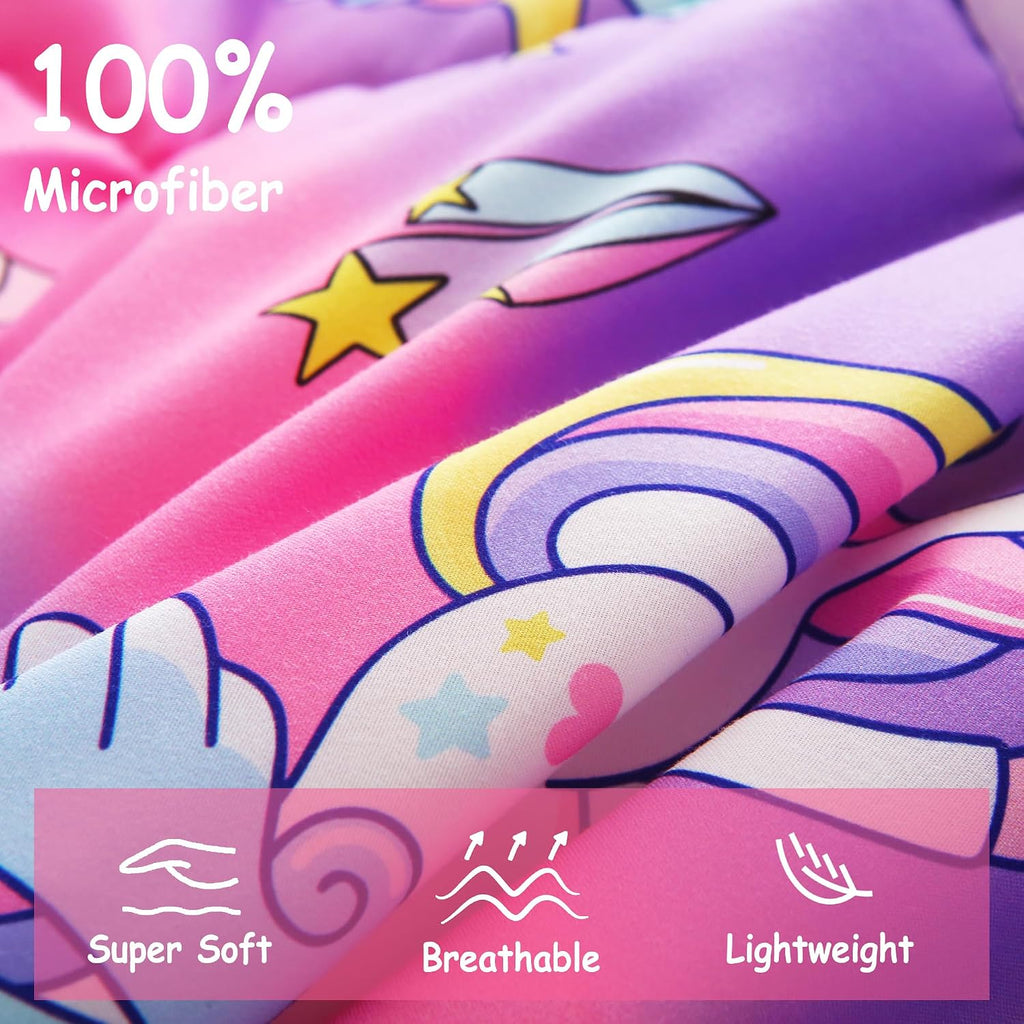 Kids' Rainbow Unicorn Twin Comforter Set, 5-Piece | Soft Fluffy Bed-in-a-Bag, Fitted Sheet, Flat Sheet, Pillowcase
