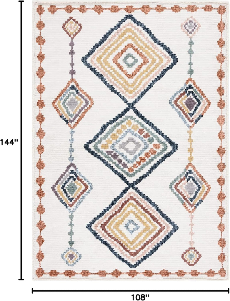 Marrakech Area Rug - 9' x 12', Ivory & Multi, Moroccan Boho Tribal Rustic Design, Non-Shedding & Easy Care