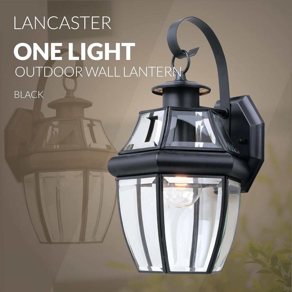 Lancaster Outdoor Wall Lantern with Clear Beveled Glass - Black