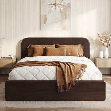 Queen Walnut Platform Bed with Rounded Headboard