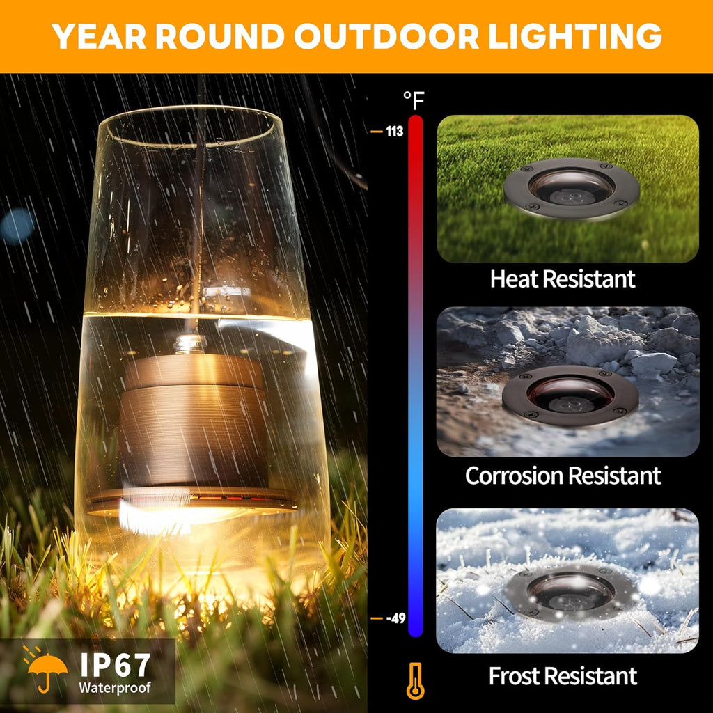 Brass Well Light - IP67 Waterproof Low Voltage In-Ground Outdoor Light, 12V LED Landscape Lighting, Antique Bronze