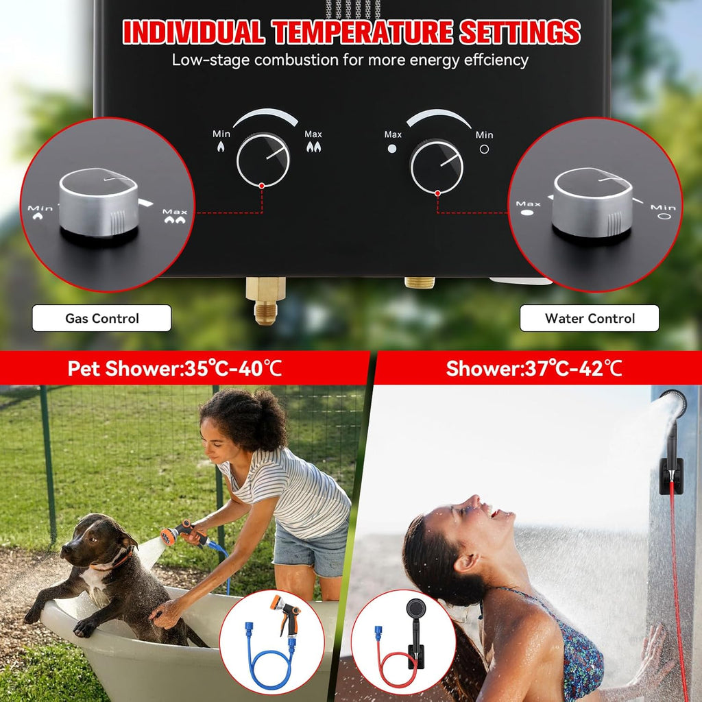 Tankless Water Heater Propane, 2.11GPM 8L Outdoor Portable Water Heater, with 2 GPM Water Pump