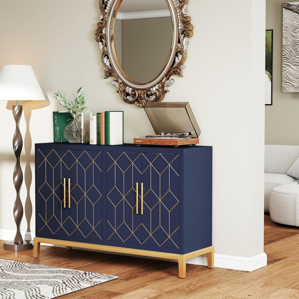 47.8" Storage Accent Cabinet with 4 Doors, Modern Sideboard Buffet Cabinet with Gold Lines