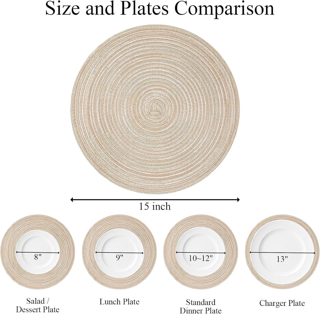 Inch Round Placemats for Dining Table Fabric Table Mats Washable Round Braided Placemats for Dining Table - Set of 6