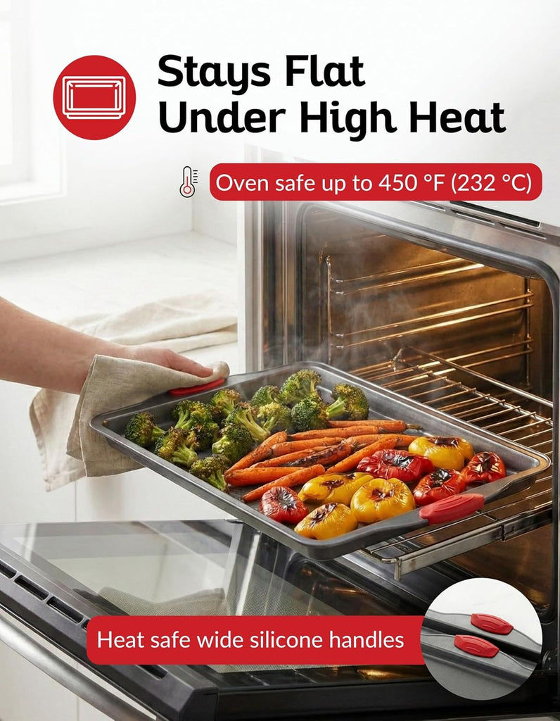 Premium Nonstick Sheet Pans - Set of 3, Heavy-Gauge Carbon Steel, Warp, Dent, and Rust-Resistant - Gourmet Rimmed