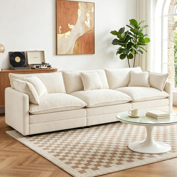 112" Beige Modular 3 Seater Cloud Sectional Couches