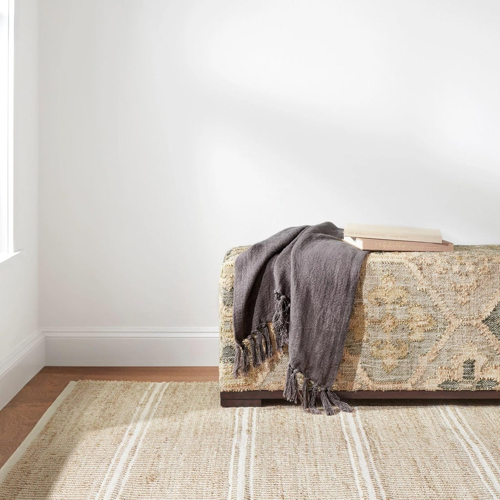 Dash and Albert Arbor Jute Area Rug - 2' x 3' Ivory Stripe Handwoven Accent Rug - Durable, Eco-Frien