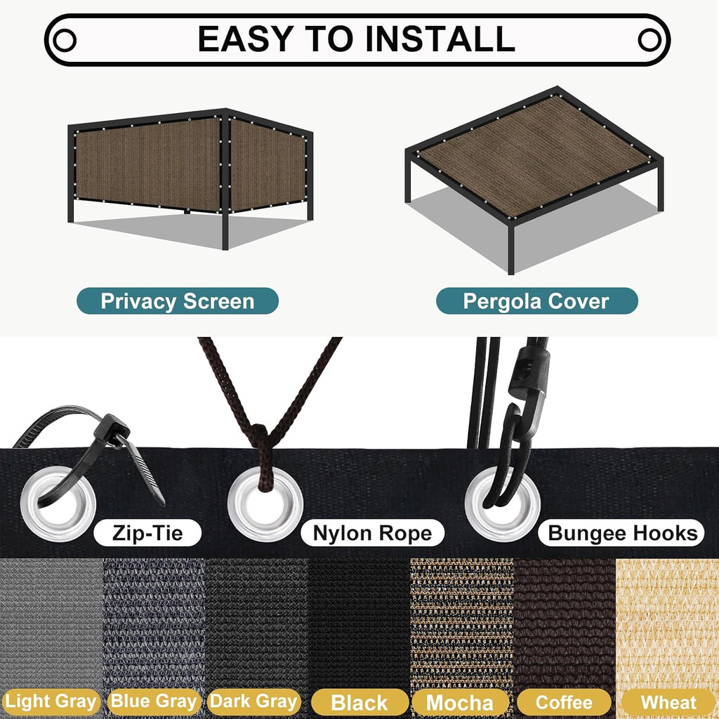 Customized Size 90% Sun Shade Cloth with Grommets, 10' X 12' Pergola Shade Cover Canopy, Mesh Tarp Sun Screens