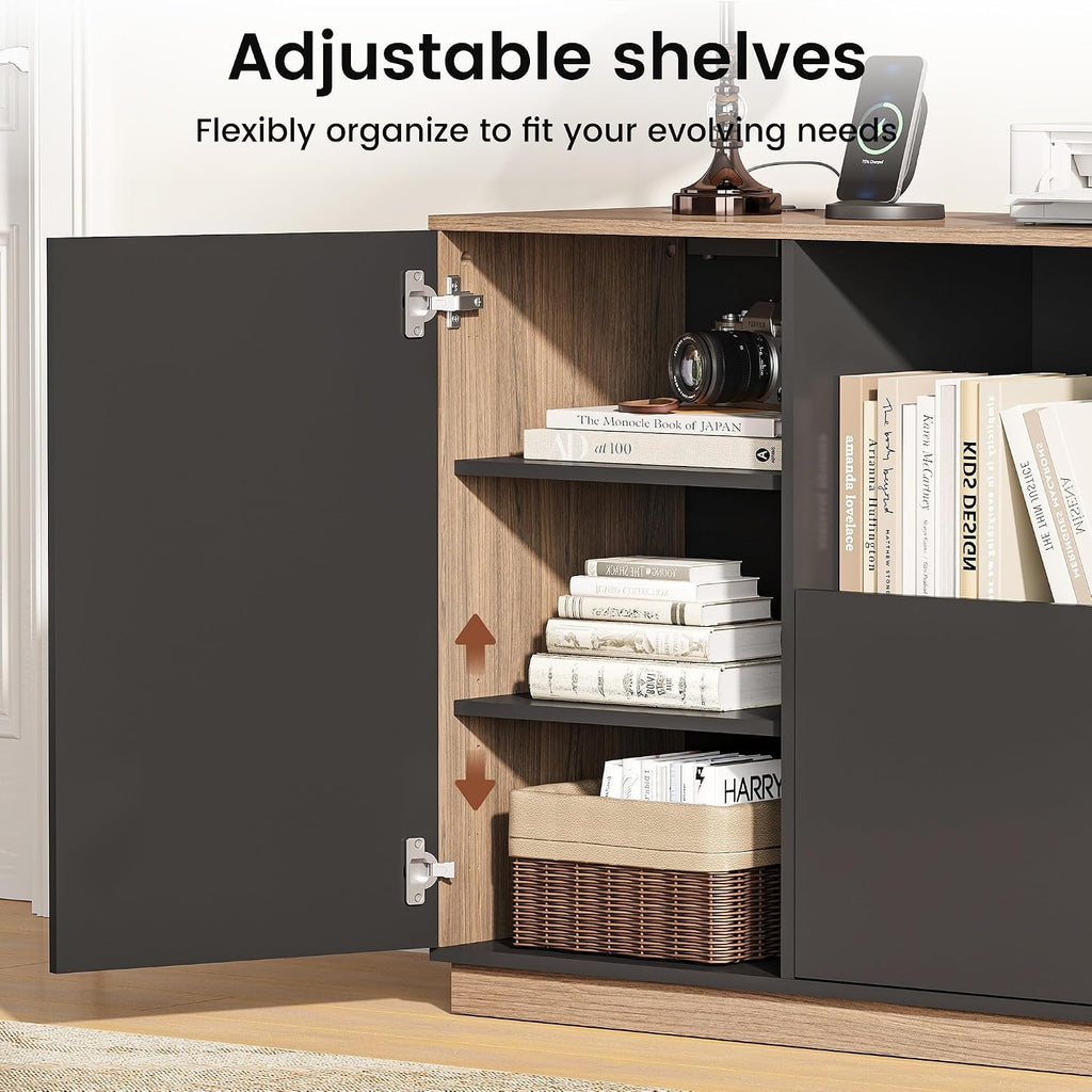 47.2" File Cabinet with 5 Drawer & Door, Charging Station | Office Storage Cabinet with Adjustable Shelves, Fits