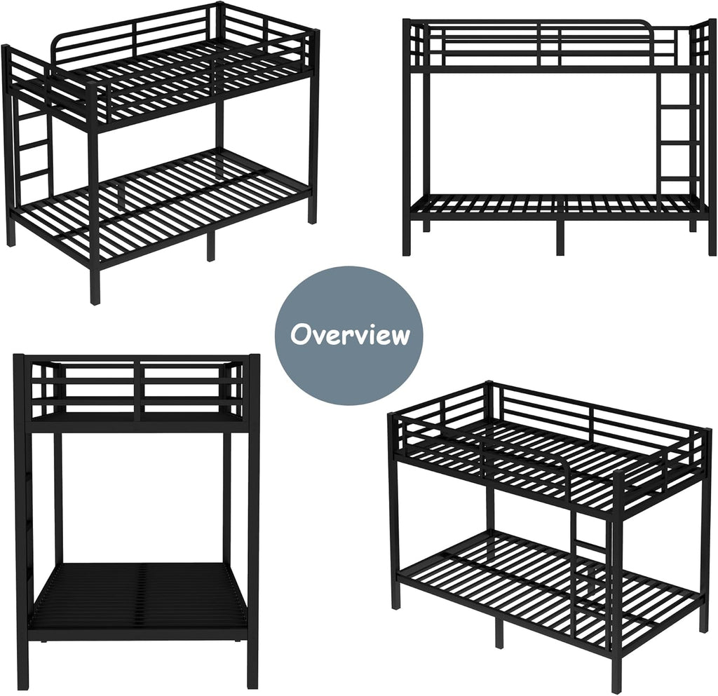 Metal Twin XL Over Twin XL Bunk Bed for Adults/Kids,Heavy Duty Adults Bunk Beds with Guardrail & Ladders,Twin XL Size