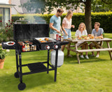 2-Burner Propane and Charcoal Grill Combo with Cast Iron Grates and Stainless Steel Flat Top Griddle for Outdoor BBQ