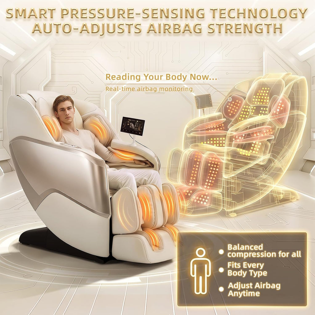 4D Full Body Massage Chair Zero Gravity,Smart Pressure-Sensing,55" SL-Track | SL-Track Neck to Feet,18 Auto Modes,4
