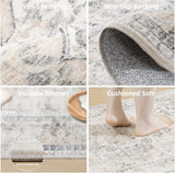 8x10 Washable Boho Vintage Area Rug, Low Pile Non-Slip Soft Carpet for Living Room Bedroom