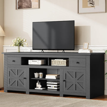 TV Stand for 75/80 Inch TV, Entertainment Center, TV Cabinet with Drawers and Power Outlet, Black TV Console for Living Room Furniture (70 Inch Lenght 30 Inch High)
