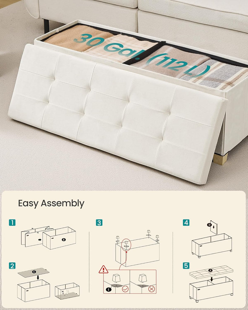 Storage Ottoman Bench with Legs, Folding Ottoman Foot Rest with Flipping Lid, Bench with Storage, Velvet, 43.3