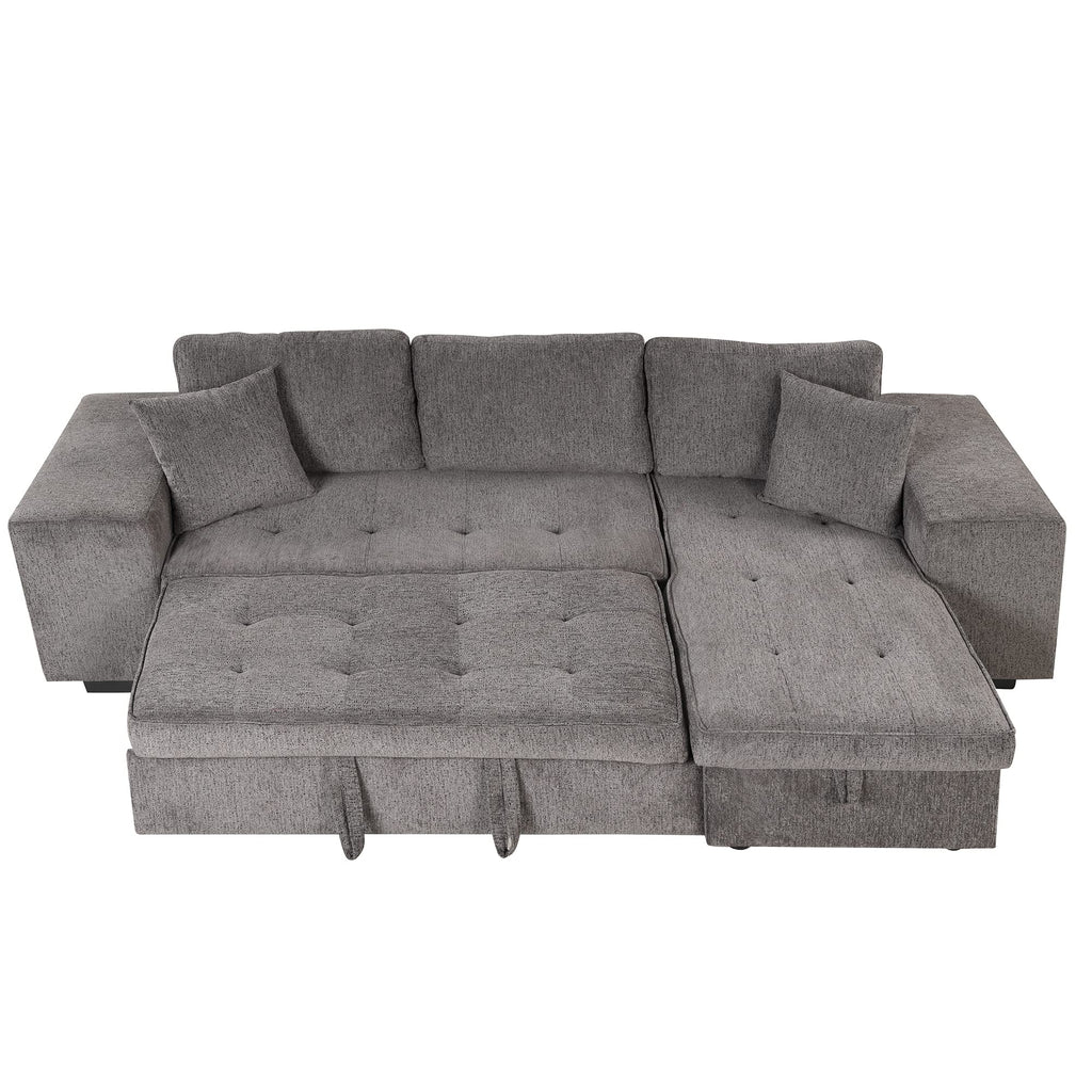 104.5 inch Reversible Sleeper Sectional Sofa with Pull Out Bed, Convertible L Shaped Sectional Couch with Storage