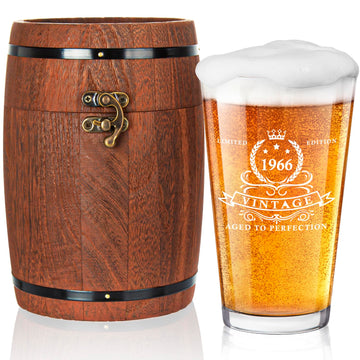 60th Birthday Gifts for Men 16oz, 1966 Beer Glass in Barrel Box, 60th Birthday Gift Ideas, 1966 Pint Glass for 60 Years