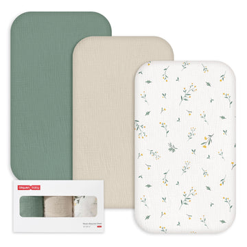 3-Pack Muslin Cotton Bassinet Sheets, 33"x20" Bedside Sleeper