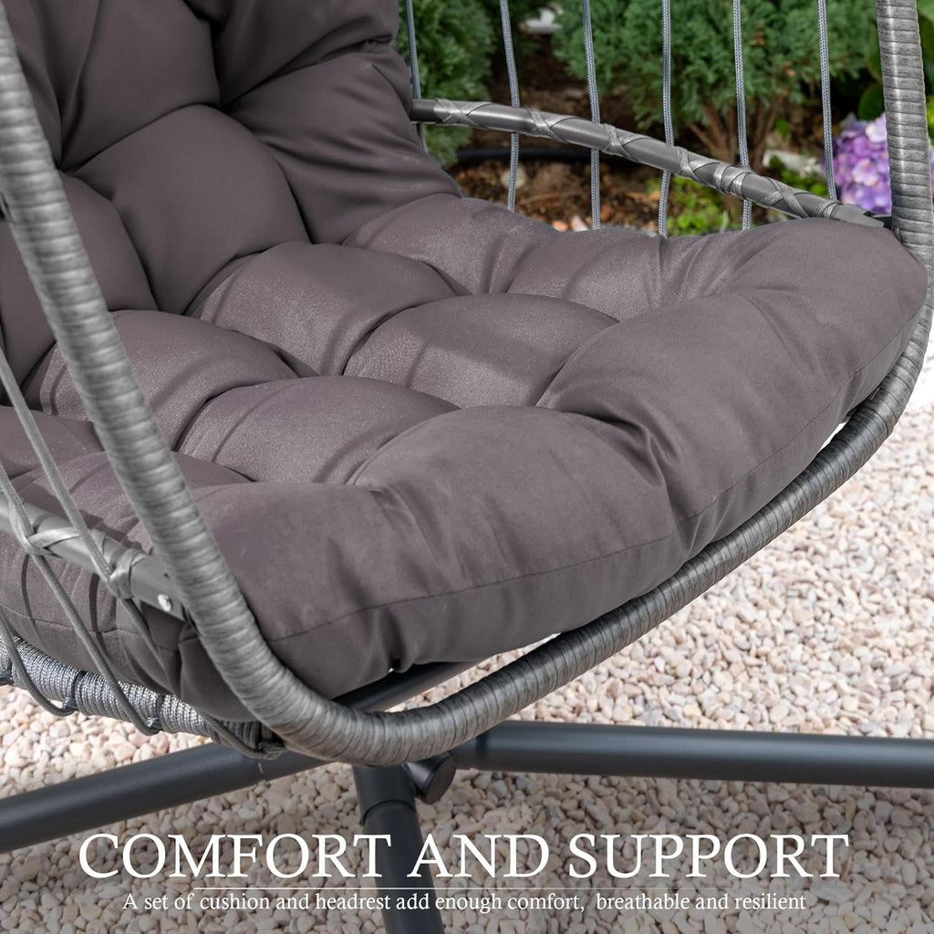 Indoor Outdoor Egg Hanging Chair with Stand, Charcoal Grey | Egg Chairs with UV Resistant Cushion for Indoor Bedroom