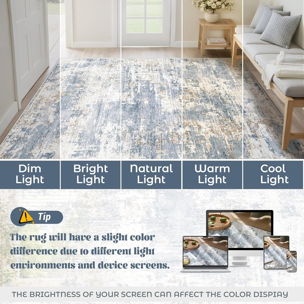 Area Rugs for Living Room, Washable Modern Abstract Large Area Rug Neutral Soft Non Slip Kids Rug Stain