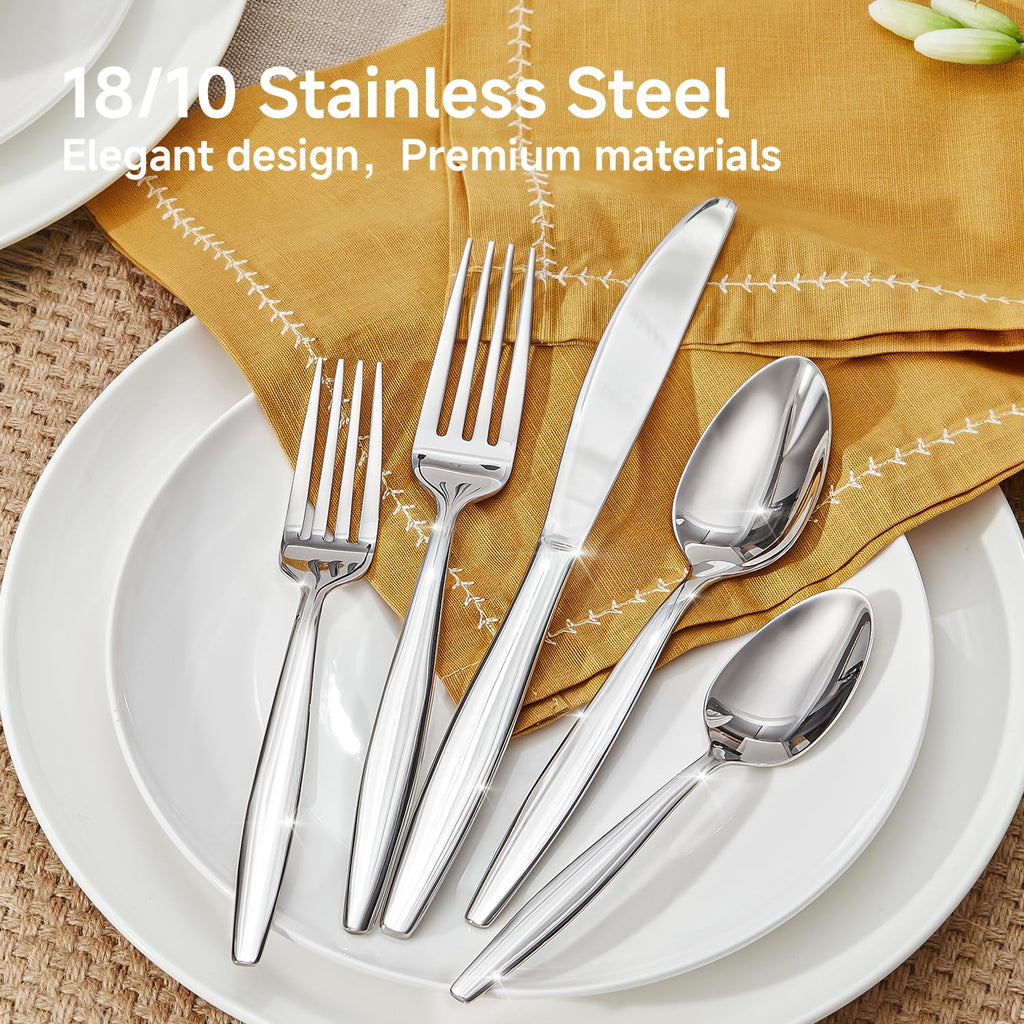 Silverware Set, Premium Stainless Steel Flatware Set (Silver, 10-Piece)