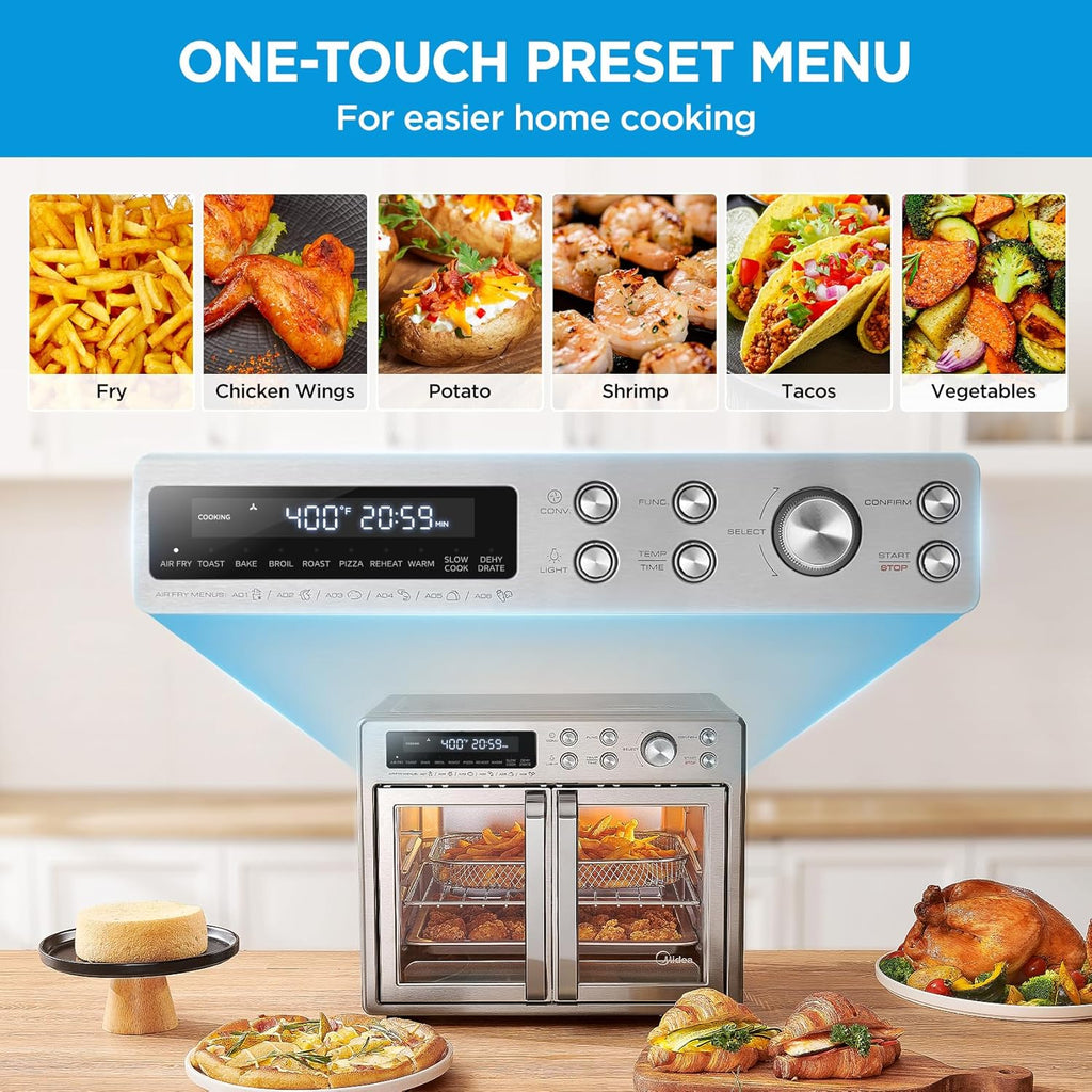 Flexify Classic French Door Toaster Oven Air Fryer Combo, 10-in-1 Large Capacity 26.4 QT Countertop Oven, 25% Faster