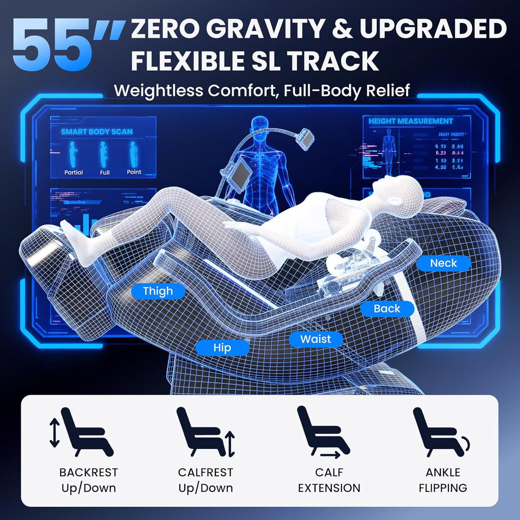 4D Massage Chair Full Body with Space Walk & Ankle Stretch, 2026 Zero Gravity 55" SL-Track Shiatsu Massage Chair