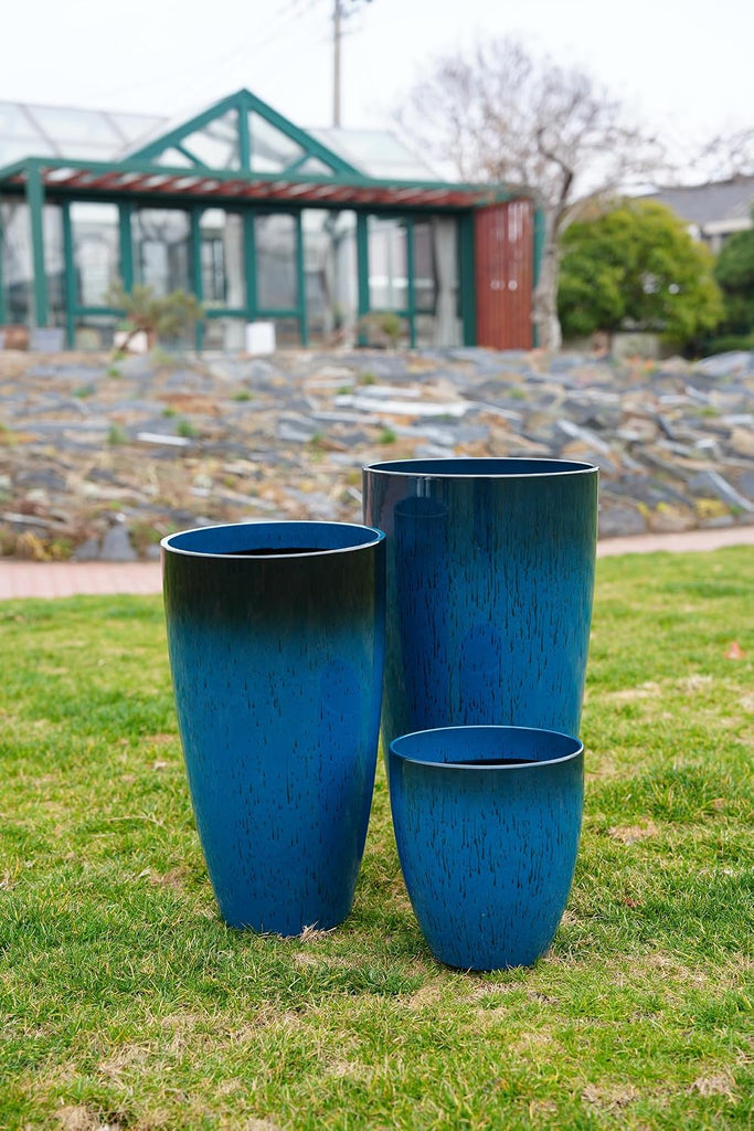 24,21,11 Inch Large Planters with Drainage Hole and Saucer - Set of 3 Tall Plant Pots Indoor Flower Pot Tall Round