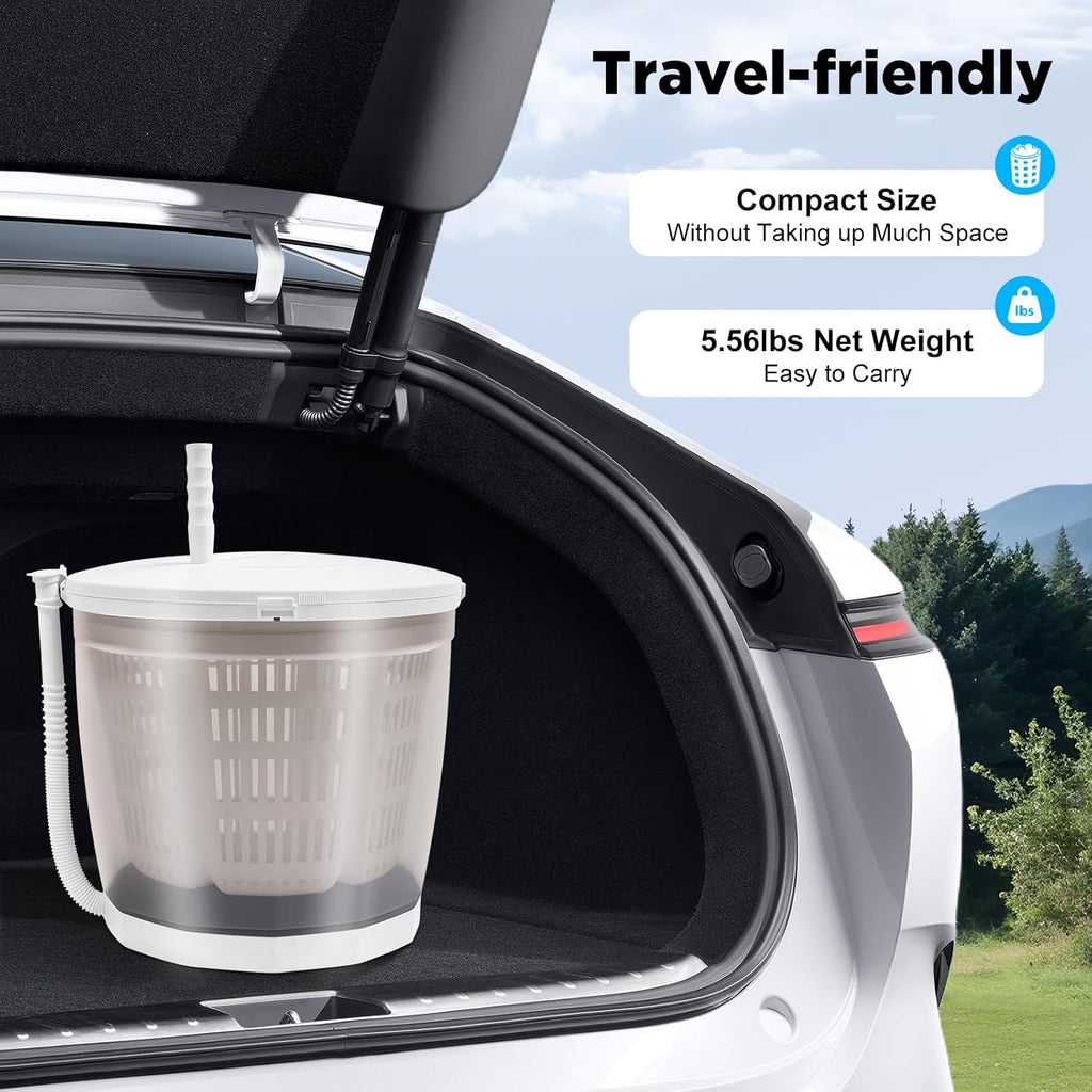 Hand Crank Washing Machine, 2 in 1 Non-Electric Washer Manual Traveling Outdoor Washing Machine Grey Mini Compact