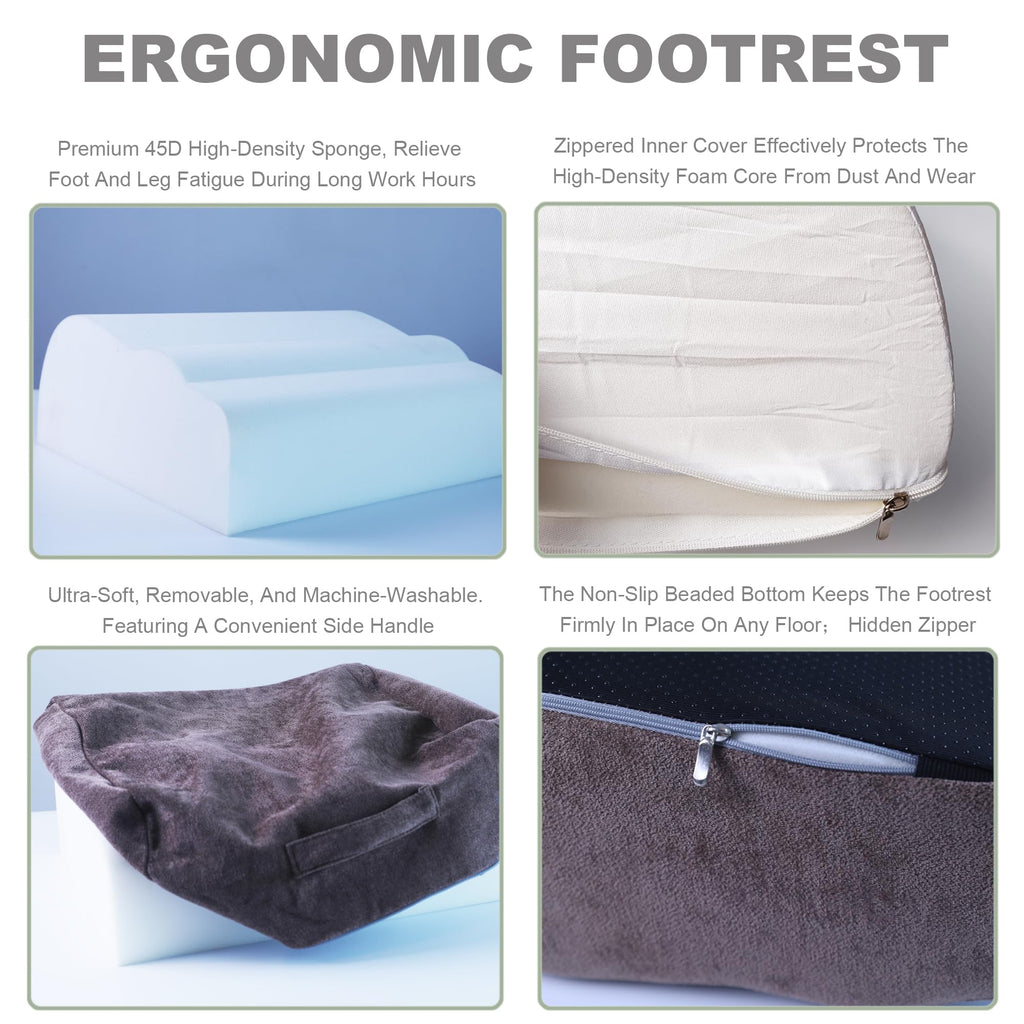 Rocking Foot Stool Under Desk, Adjustable Height Footrest, Taupe