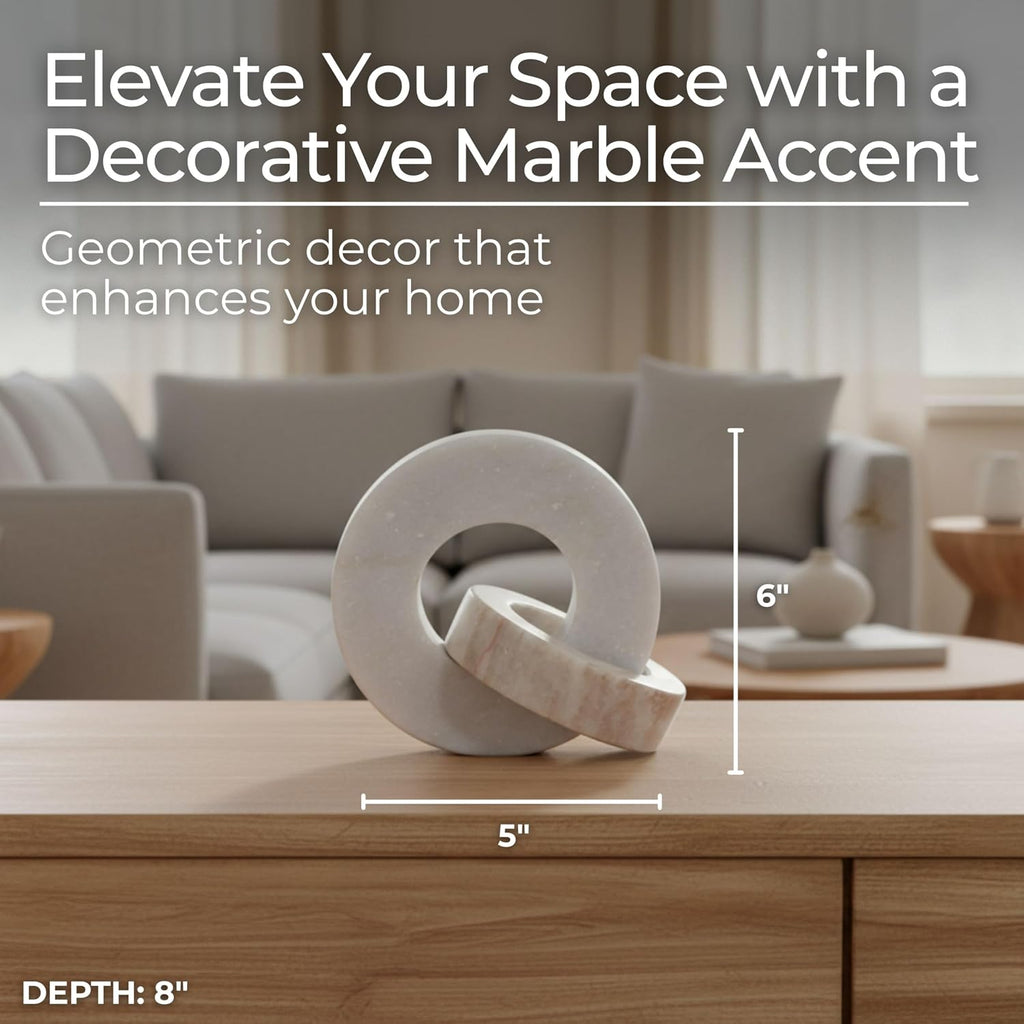 Home Decor and Bathroom Decor Marble Double Ring - Modern Shelf Sculpture and Office Accents for Room Styling