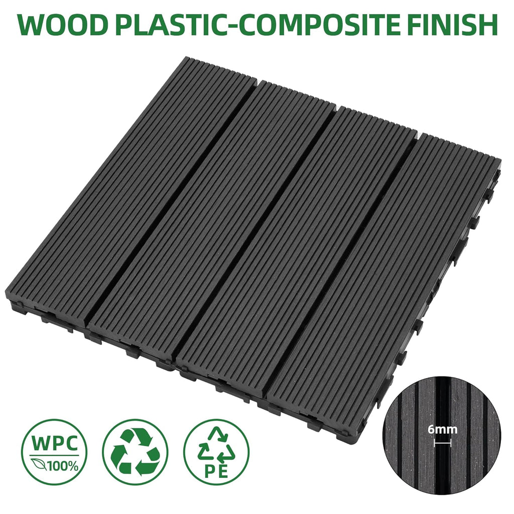 9 PCS 23.13 lb Heavy-Duty & Recyclable Wood-Plastic DIY Interlocking Deck Tiles 11.8" x 11.8"- Waterproof Outdoor and