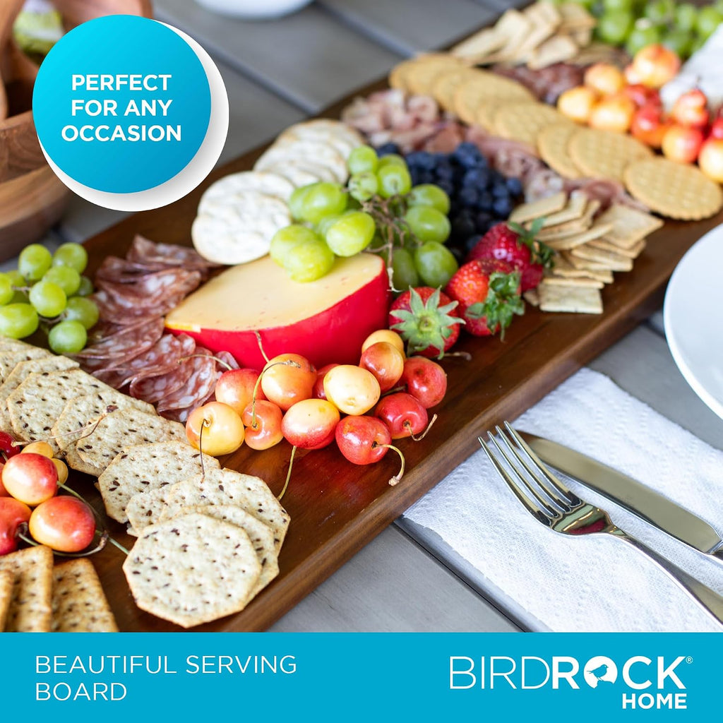 36" Acacia Wooden Cheese Serving Board with Handles - Extra Long - Party Charcuterie for Appetizers Food Kitchen