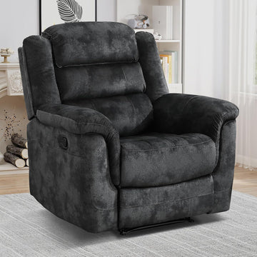 Manual Recliner Chair, Soft Fabric Recliner Sofa with Overstuffed Armrest and Backrest , Grey