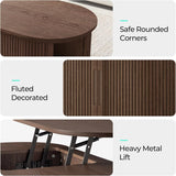 Lift Top Coffee Table, Oval Fluted Coffee Table with Storage