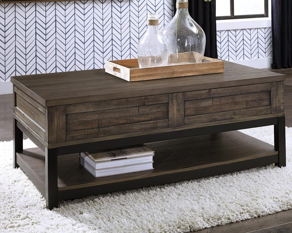 Johurst Rustic Rectangular Lift Top Coffee Table and Fixed Lower Shelf, Brown