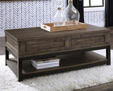 Johurst Rustic Rectangular Lift Top Coffee Table and Fixed Lower Shelf, Brown