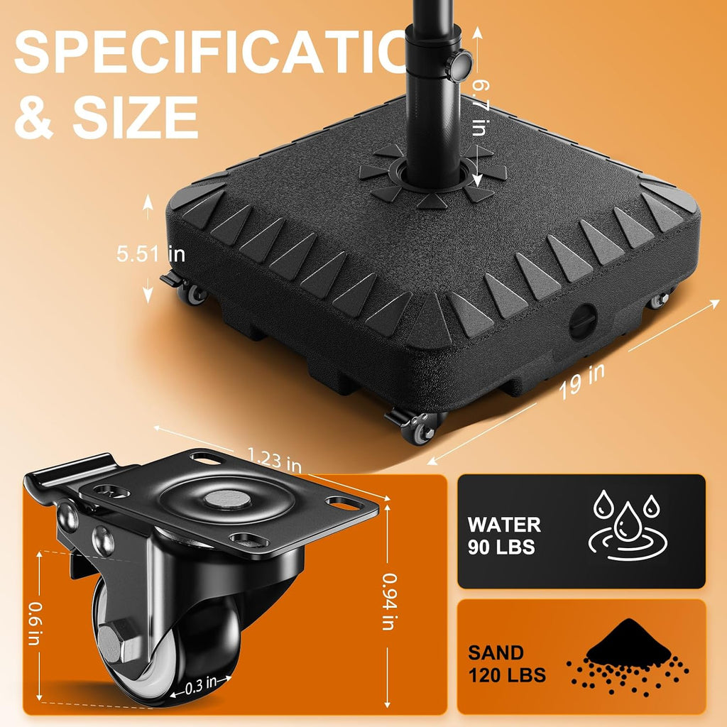 Premium Patio Umbrella Base with Wheels, 120lbs Weighted Umbrella Stand Outdoor Base, Heavy Duty Umbrella Base