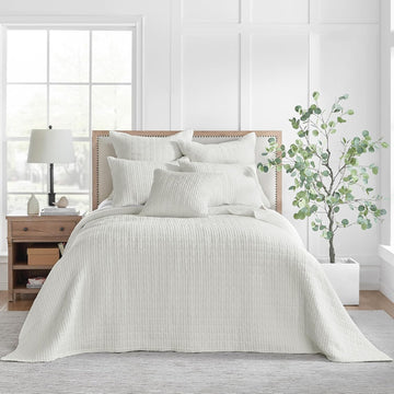 Bedspread Set with Pillow Shams - Cream - Cotton Waffle Bedspread Set