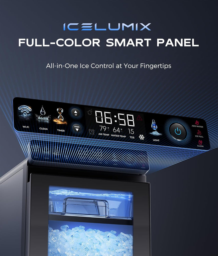 Smart Nugget Ice Maker Countertop, First Full-Color Smart Panel Ice Machine with APP Control, Double-Layer