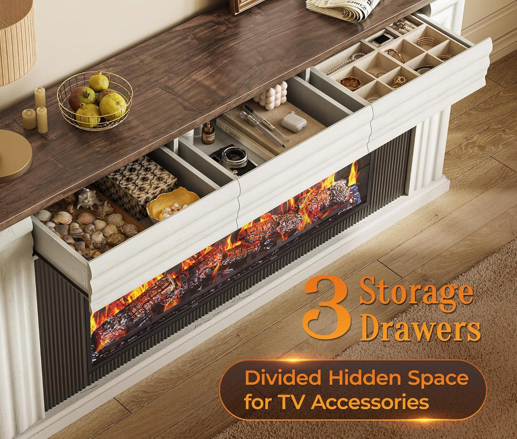 70'' Fireplace TV Stand with 42'' Electric Fireplace, Farmhouse TV Stand for 65 75 Inch TV, Entertainment Center TV