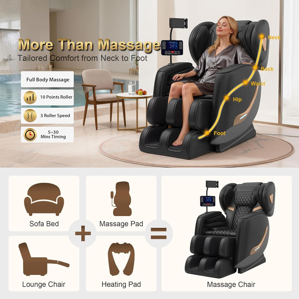 2026 Massage Chair Full Body, Zero Gravity Massage Chair Recliner - Upgraded 10-Point Roller, Heating, Airbags, Foot
